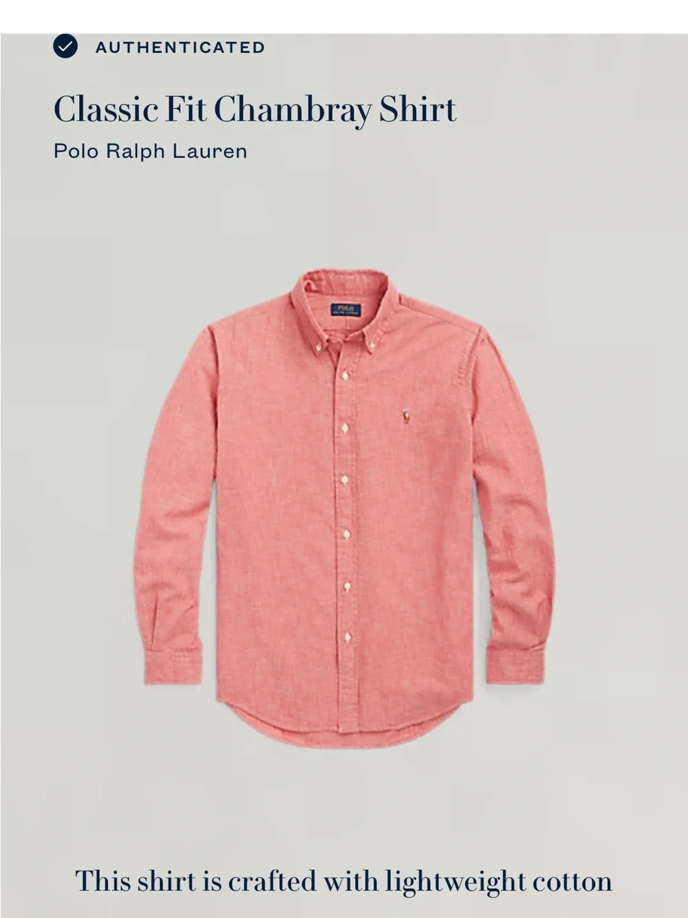 Polo Ralph Lauren Denim Shirt Mens XXL Red Chambray Classic Fit Flesh Pony 2XL